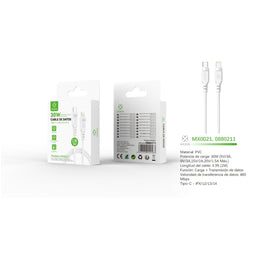 Cable de datos Tipo-C a Lightning 30W 1m -blanco - MX0021 BL