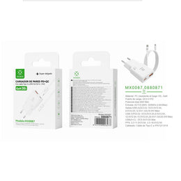 Cargador de pared UE QC+PD GaN de 30 W con cable C-Lightning (blanco) - MX0087 BL