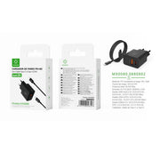 Cargador de pared UE QC+PD GaN de 20 W con cable C-C (negro) - MX0080 NE