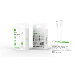 Cabo de dados USB para Micro 18W 2m - Branco - MX0005 BL