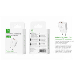 Cargador de pared UE QC+PD GaN 20 W sin cable - blanco - MX0079 BL