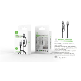 Cabo de dados USB para Micro + Tipo C 2 em 1 30 W 1 m - Preto - MX0001 NE