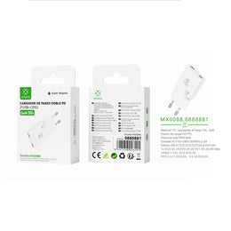 Cargador de pared EU PD+PD GaN 30 W sin cable blanco - MX0088 BL