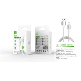 Cable de datos USB a Lightning 15W 3m - blanco - MX0019 BL