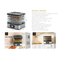 Secador de frutas 400W 5 capas 270*235*260mm con controlador digital electronico - negro - MX0195