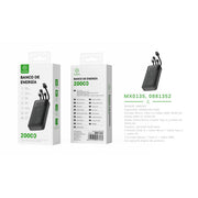 Banco de energia 20000 mAh 5 V 2 A con 4 cables ABS + PC (negro) - MX0135 NE
