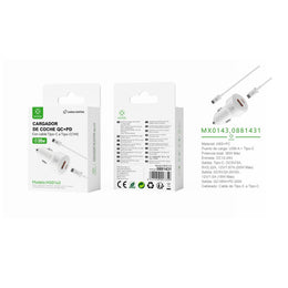Cargador de coche PD+QC QC18W+PD20W con cable C-C (blanco) - MX0143 BL