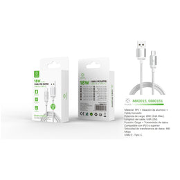 Cable de datos USB a tipo C 18 W 2 m blanco - MX0015 BL