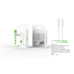 Cable de datos Tipo-C a Tipo-C 60W 1m - blanco - MX0020 BL