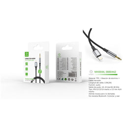 Cable de audio de 3,5 mm auxiliar a Lightning,Plug&Play, 1 m, negro - MX0044