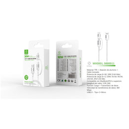 Cabo de dados USB para Micro + Tipo C 2 em 1 30 W 1 m - Branco - MX0001 BL
