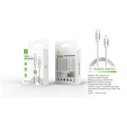 Cable de datos Tipo-C a Lightning 30W 2m - BLANCO - MX0032 BL