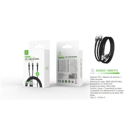 Cable de datos Tipo-C a Tipo-C 100W 1,5 m - MX0037 NE