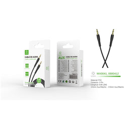 Cable de Audio 3.5mm Aux a 3.5mm Aux 2m-Negro - MX0041 NE