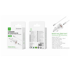 Cargador de coche PD+QC QC18W+PD20W con cable C-Lightning (blanco) - MX0144 BL