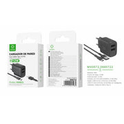 Cargador de pared doble USB UE 5 V/2,4 A con cable USB a tipo C (negro) - MX0072 NE