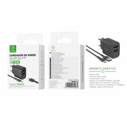 Cargador de pared doble USB UE 5 V/2,4 A con cable USB a tipo C (negro) - MX0072 NE
