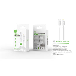 Cable de datos Tipo-C a Lightning 30W 2m - blanco - MX0023 BL