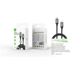 Cable de datos Tipo-C a Lightning 30W 2m - NEGRO - MX0032 NE