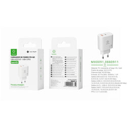 Cargador de pared UE QC+PD GaN 45 W sin cable blanco - MX0091 BL
