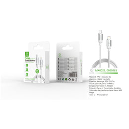 Cable de datos Tipo-C a Lightning 30W 1m - blanco - MX0028 BL
