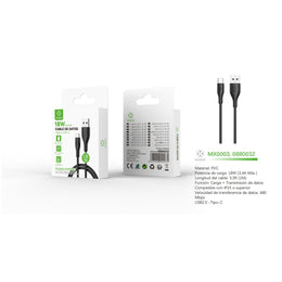 Cabo de dados USB para tipo C 18 W 1 m Preto - MX0003 NE