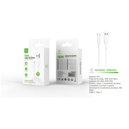 Cable de datos USB a tipo C 18 W 2 m blanco - MX0006 BL