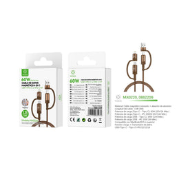 Cable de Dados 4 en 1 MX0220 USB+Tipo C a 60W Tipo C + 30W Lightning 1m - marron - MX0220
