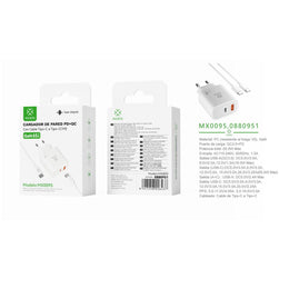 Cargador de pared UE QC+PD GaN de 65 W con cable C-C (blanco) - MX0095 BL