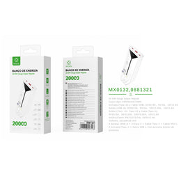 Banco de energia 20000 mAh 22,5 W con 3 cables ABS+PC-blanco - MX0132 BL