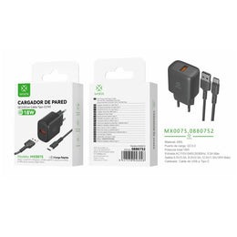 Cargador de pared USB ¨2nico UE QC18W con cable USB a tipo C (negro) - MX0075 NE