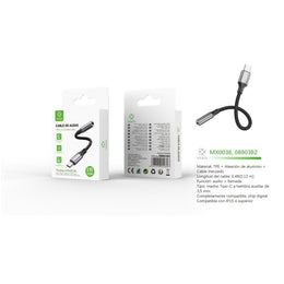 Cable de audio de 3,5 mm auxiliar/F a tipo C, 0,12m, negro - MX0038 NE