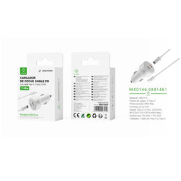 Cargador de coche PD+PD de 40W con cable C-C (blanco) - MX0146 BL