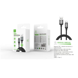 Cable de datos USB a tipo C 18 W 3 m negro - MX0018 NE