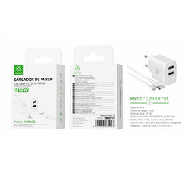 Cargador de pared doble USB UE 5 V/2,4 A con cable USB a Lightning (blanco) - MX0073 BL