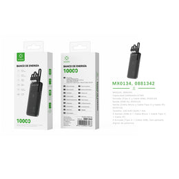 Banco de energia 10000 mAh 5 V 2 A con 4 cables ABS + PC (negro) - MX0134 NE