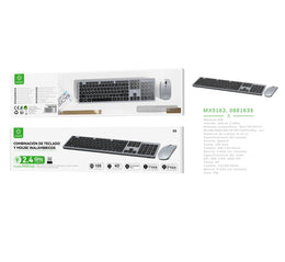 Combo de teclado y raton inalambricos 2,4 G con 800-1200-1600 DPI, 1 pila AA (no incluida), - MX0163