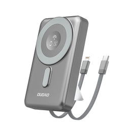 Dudao K29 10000mAh PD 20W MagSafe Power Bank with Metal Case, Stand and Built-in USB-C/ Lightning Cables - Gray